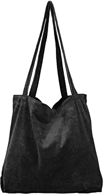Women’s Corduroy Tote Bag, Casual Handbags Big Capacity Shoulder Shopping Bag with 2 Pockets