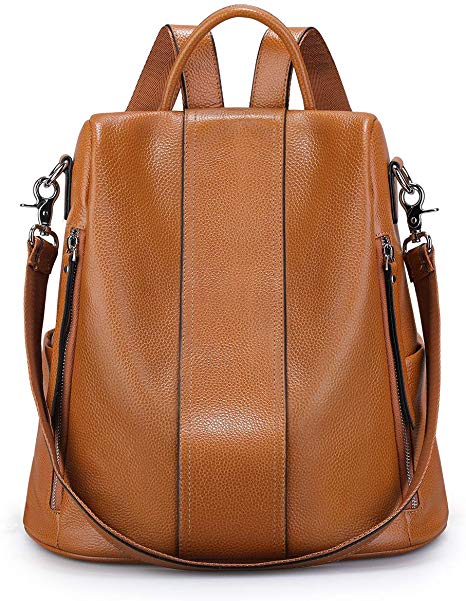 S-ZONE Women Soft Leather Backpack Anti-Theft Purse Ladies Waterproof Rucksack School Bag