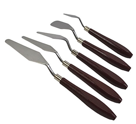 5 Pcs Stainless Steel Palette Knife Mixed Scraper Set Spatula Knives for Artist Oil Painting with Wood Handle