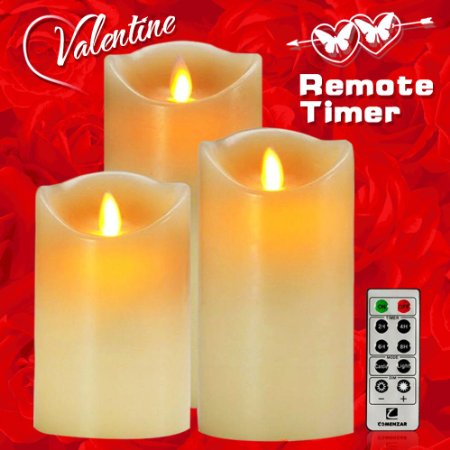 Comenzar Flameless Flickering Candles 5x6x7-Inch with Remote Timer - Set of 3