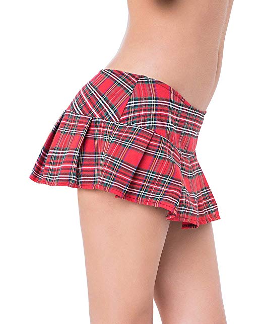 Lziizl Women Role Play Schoolgirl Skirt Lingerie Mini Plaid Pleated Skirt Dress
