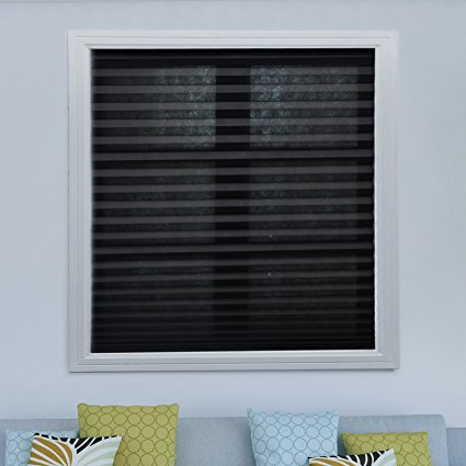 Easy to install Trim-at-Home Light Filtering Pleated Fabric Shades Blinds Black For Windows 36"x72" 3-pack