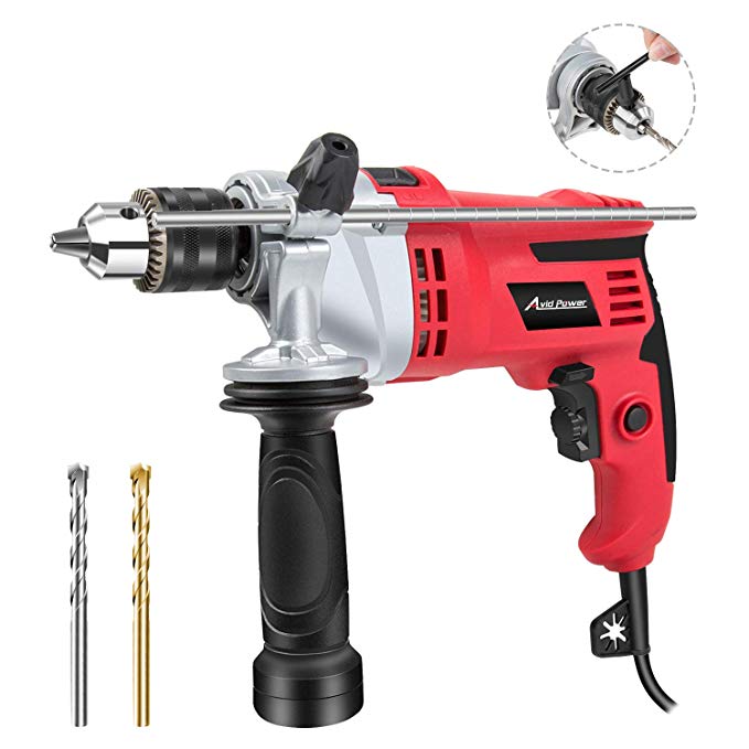 Hammer Drill, 7.0Amp/3000Rpm 1/2-Inch Corded Drill Hammer with Dual Drill Modes, Variable Speed, 360° Rotating Handle for Brick, Wood, Steel, Masonry, 2 Drill Bits Included, Avid Power MEID377