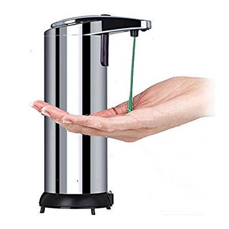 Soap Dispenser WEKITY Touchless Automatic IR Sensor Lotion Dispenser, Fingerprint Resistant Polished Stainless Steel Soap Dispenser for Kitchen Bathroom Office Hotel (Bright silver)