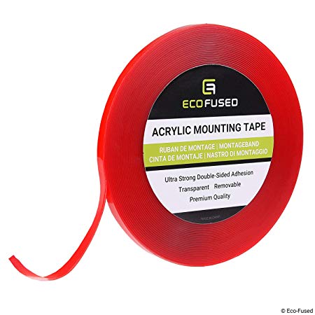 Eco-Fused Acrylic Mounting Tape - 1/4" x 12.6 Yards - Ultra Strong Double-Sided Adhesion - Transparent - Removable - Easy to Apply on All Types of Surfaces - Weatherproof - for Indoor and Outdoor Use