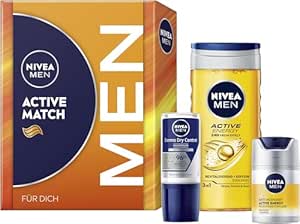 NIVEA MEN Active Match Geschenkset, Geschenk für Männer mit Produkten für müde Haut, Geschenkbox mit Duschgel, Gesichtspflege Creme und Deo für Herren