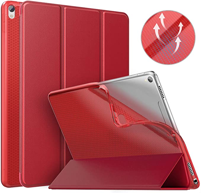 MoKo Case Fit New iPad Air (3rd Generation) 10.5" 2019/iPad Pro 10.5 2017, [Auto Wake/Sleep] Slim Smart Shell Trifold Stand Folio Case with Translucent Soft TPU Back Cover - Red