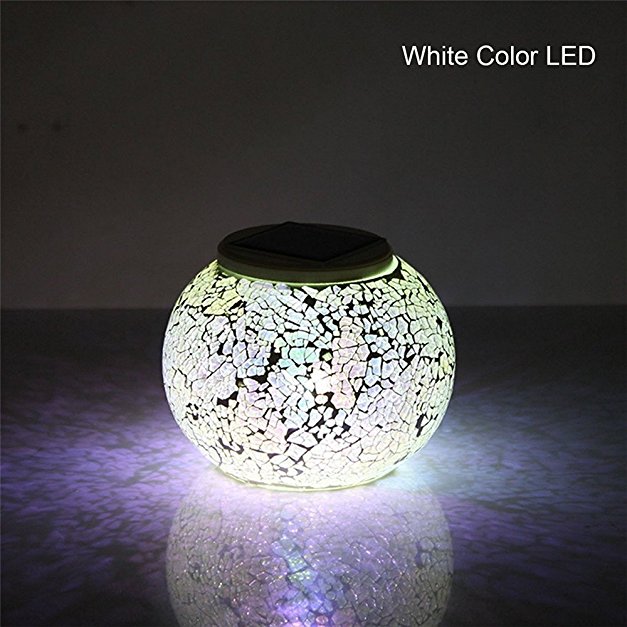 Solar Lights, GRDE® Colour Changing Mosaic Night Light, Waterproof Crystal Glass Light Lamp for Garden, Table, Patio, Indoor Decorations (Silver)