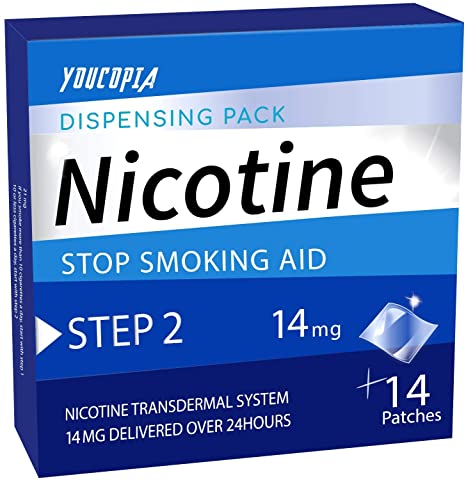 YouCopia Nicotine Transdermal System Stop Smoking Aid Patches, 14 mg Delivered Over 24 Hours, 14 Patches (1 Pack-Step 2)