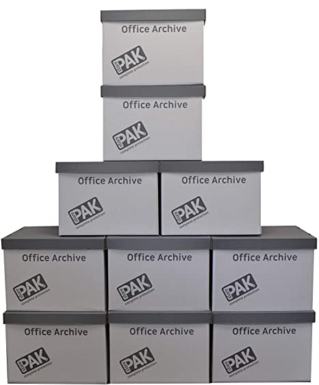 StorePAK Office Archive/Storage Cardboard Boxes & Lids Pack of 10. Good for Office, Home Storage & Moving House white & Grey