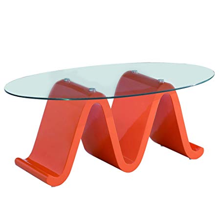 The Wave Elegant Glass Coffee Table Design with High Glossy Designer Orange Base