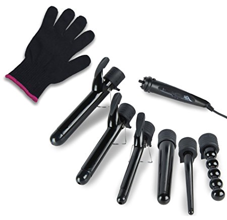 Curling Iron Set with Interchangeable Tourmaline Cermic Barrels 6 in 1 wands and clamp curl iron set for maximum versatilty