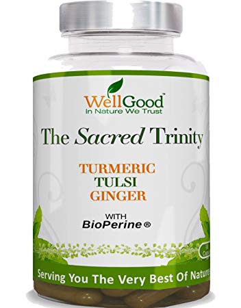 Turmeric, Holy Basil, Ginger Root plus Bioperine - 90 vegan Capsules - Super Blend - Vegan Friendly - by WellGood