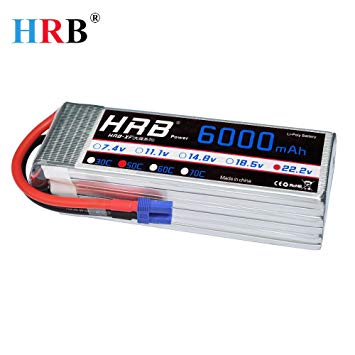 HRB 6S 6000mAh 22.2V Lipo Battery 50C-100C EC5 Plug for RC Quadcopter Airplane Helicopter Car Truck(6.10 x 1.89 x 2.17 inch)