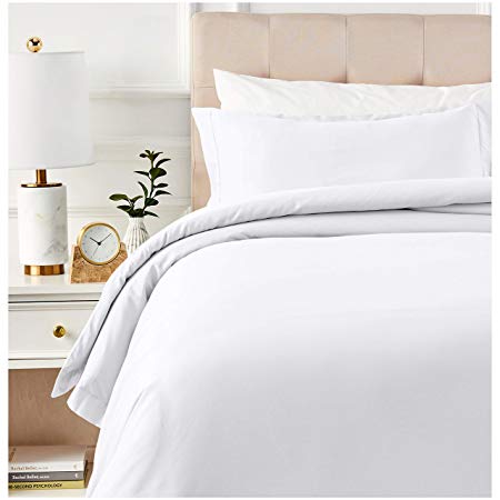 AmazonBasics 400 Thread Count Cotton Duvet Cover Set with Sateen Finish - Twin/Twin XL, White