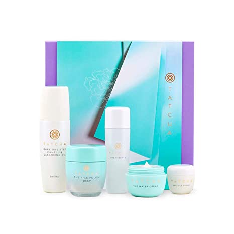 Tatcha The Starter Ritual Set - Balancing for Normal to Oily Skin: Includes Pure One Step Camellia Cleansing Oil, Rice Polish: Deep, The Essence, The Water Cream, The Silk Peony