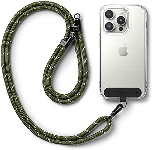 Ringke Holder Link Strap con Etichetta Nylon Nero, Tracolla Regolabile Cordino Corda Poliestere Compatibile Con Custodia Universale per Cellulare - Khaki & White