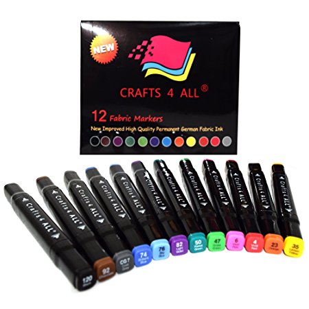 Fabric Markers Crafts 4 All® Permanent Dual TIP Premium Quality Assorted Bright Fine Writers Art Fabric Pens. Child Safe & Non Toxic.design Your Own T-shirts,bag,shoes by Crafts 4 All