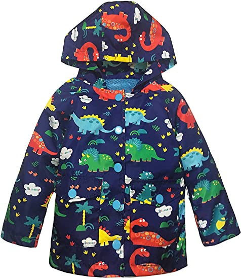 YNIQ Boys' Military Dinosaur Coated Raincoat For Toddler Boys