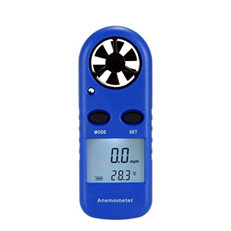 Anemometer, Digital LCD Wind Speed Meter Gauge Air Flow Velocity Thermometer Measuring Device with Backlight for Windsurfing, Sailing, Kite Flying, Surfing Fishing Etc. (Mini Anemometer) (Blue)