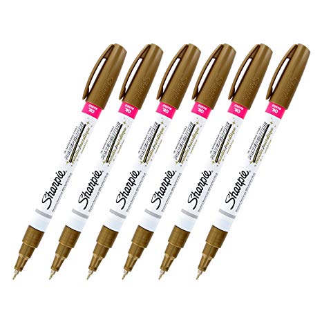 Sharpie Oil-Based Art Paint Markers, Extra Fine Point, Gold Ink, Pack of 6