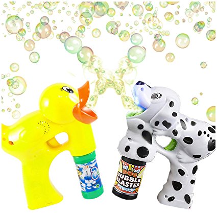 Bubble Blaster Duck & Dalmatian Set with Lights and Sound, by ArtCreativity Includes a Duck Bubble Gun, Dalmatian Bubble Gun & 4 Bottles of Solution, Great Gift for Kids (Batteries Included)
