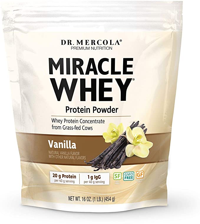 Dr. Mercola, Miracle Whey Vanilla Protein Powder, 1 lb (454 g), Whey Concentrate, Natural Sweeteners, Non GMO, Soy Free, Gluten Free