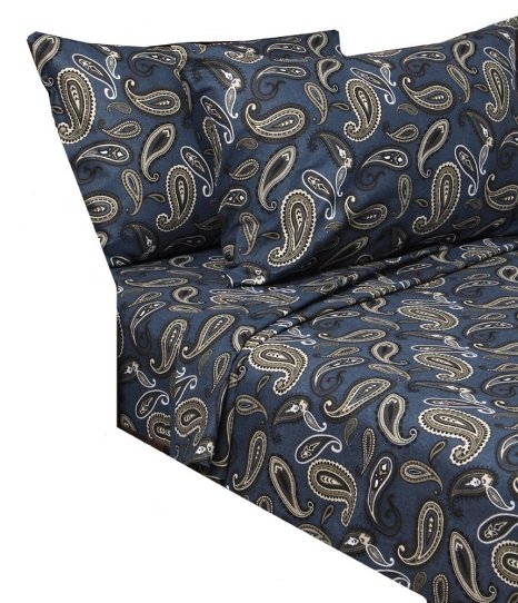 MARRIKAS FLANNEL SHEET SET TWIN EXTRA LONG NAVY PAISLEY