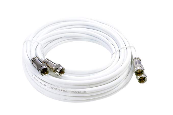 Smedz 5 m Twin Satellite Shotgun Coax Cable Extension Kit with Premium Fitted Compression F Connectors for Sky Q, Sky HD, Sky  and Freesat - White