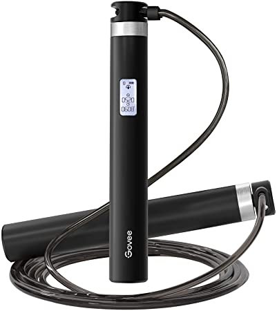 Govee Smart Jump Rope, Skipping Rope with App Data Tracking, Calories Counting, Adjustable Length, Three Skipping Modes for Fitness, Exercise, Training, Workout for Men, Women, Children, Black