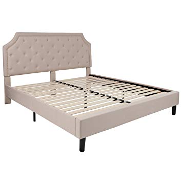 Flash Furniture Brighton Tufted Upholstered King Size Platform Bed in Beige Fabric