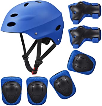 Kid's Protective Gear Set,Roller Skating Skateboard BMX Scooter Cycling Protective Gear Pads (Knee Pads Elbow Pads Wrist Pads  Helmet)