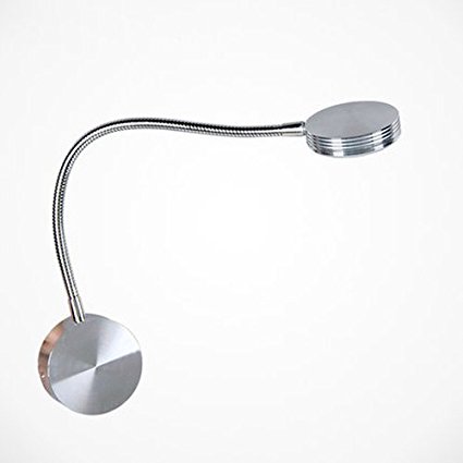ECVISION Modern Bedroom 3W Aluminum LED Wall Sconce Lamp Spotlight Bedside Plug-wired Reading Light Gooseneck Flexible Pipe White Light (Silver)