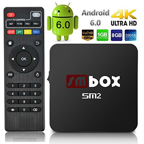 SMBOX SM2 Android 6.0 4K 1080P TV Box Amlogic S905X Quad-Core 1G 8G 2.4GHz WIFI HDMI