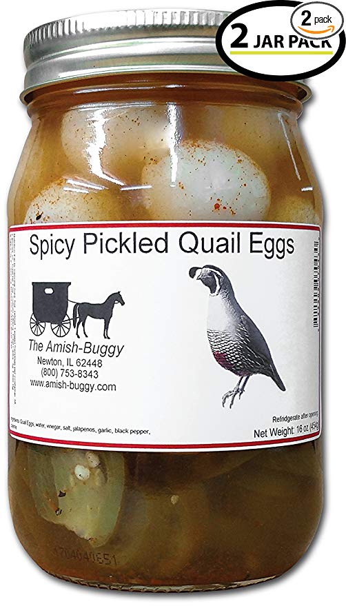 Amish Buggy Pickled Quail Eggs (Spicy Pickled Quail Eggs (Medium Heat)) 2 jars
