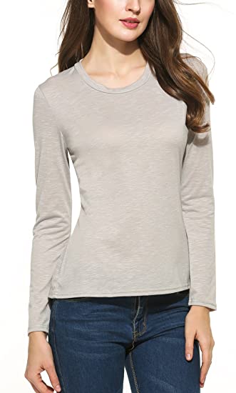 Meaneor Women's Casual Crew Neck Long Sleeve Slim Fit Solid Basic T-Shirt Tops