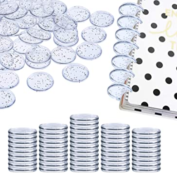 50 Pieces 32 mm Expansion Discs Notebooks Planner Discs, Book Expansion Discs for DIY Notebooks Planners, Clear with Gold Sequins