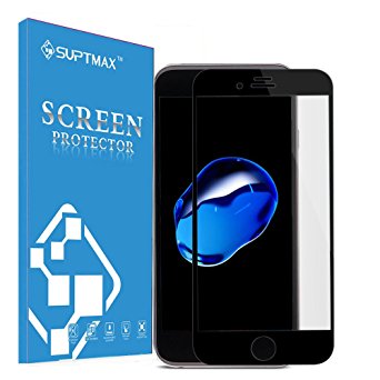 SUPTMAX iPhone 7 Screen Protector, iPhone 7 Tempered Glass [Case Friendly] [Scratch Free] iPhone 7 Glass Protector (Black)