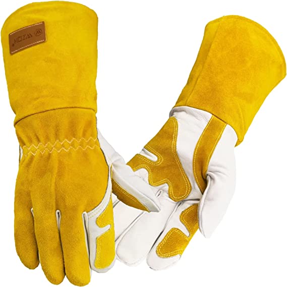 WZQH Professional MIG/TIG Welding Gloves Large, Reinforced Palm & Thumb & Index Finger, Seamless Forefinger, Top Grain Leather Cowhide, Extremely Comfort and Flexible, 14 Inches for Extra Protection