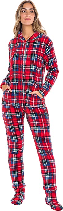 Alexander Del Rossa Women's Warm Fleece One Piece Hooded Footed Pajamas, Adult Onesie with Hood for Winter