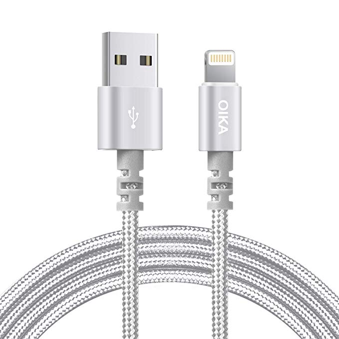 Phone Charger, OIKA 1 Pack 6FT Extra Long Nylon Braided Charging Cord,Silver