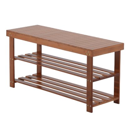 HomCom Bamboo Shoe Rack Bench - Brown