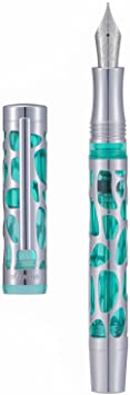 Asvine V169 Vacuum Filling Fountain Pen Medium Nib, Water Drop Skeleton Transparent Green Acrylic Pen Case Set