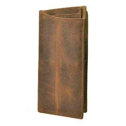 Le'aokuu Mens Genuine Leather Bifold Wallet Organizer Checkbook Card Case