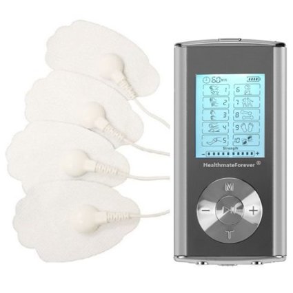 TENS Unit 10 Modes 2in1 Double Value 10 Modes Handheld Electronic Pulse Massage For Electrotherapy Pain Management Portable Digital Palm Massagers Full Body Pain Relief Product Electronic Pulse Digital Mini Micro Massager Pro Lifetime Warranty FDA cleared HealthmateForever HM10GL-Silver