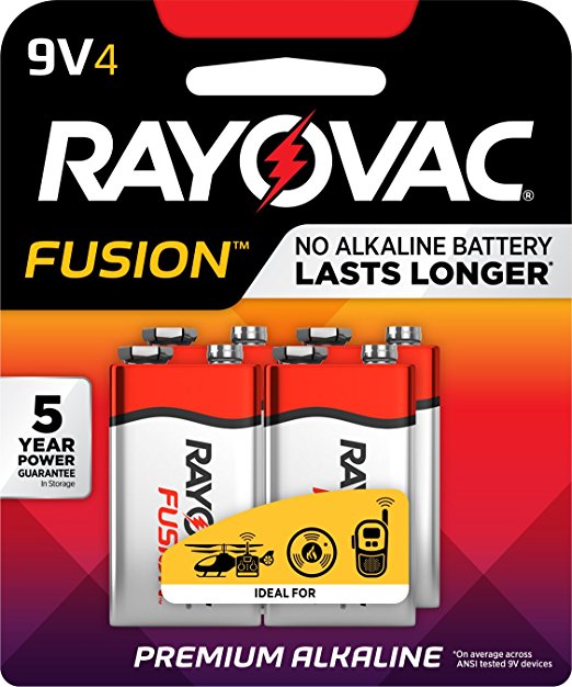 RAYOVAC 9V 4-Pack FUSION Advanced Alkaline Batteries, A1604-4TFUSJ