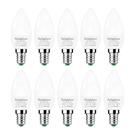 Fulighture LED Candle Bulbs E14 3.5W, 6000K Cool White, 35W Incandescent Bulb Equivalent, 320lm 180°Beam Angle, Not Dimmable, for Bedroom, Living Room, Hallway，Pack of 10
