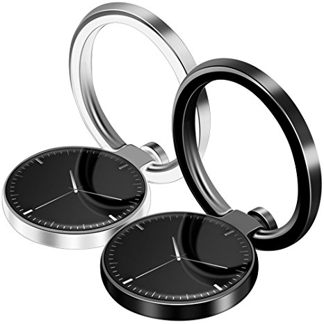 2 Pack Watch Shaped Cellphone Ring Holder, FineGood Expanding Magnetic Car Mount 360° Universal Stand Grip for iPhone, iPad, Samsung Galaxy - Black and Silver