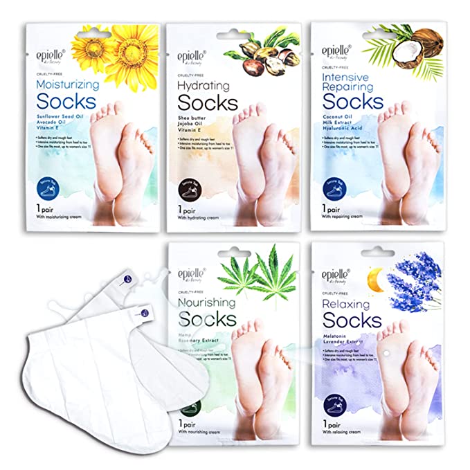 epielle New Moisturizing Socks and Gloves for Hand and Foot Care | Assorted 5 Pairs Socks (Socks 5 Pairs) | Skincare Gifts for Her