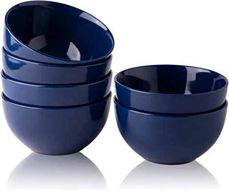 AmorArc Stoneware Cereal Bowls Set for kitchen, 22oz Ceramic Deep Soup Bowls Set of 6, Blue Bowls Set for Breakfast, Lunch, Dinner. Microwave&Dishwasher Safe, Navy